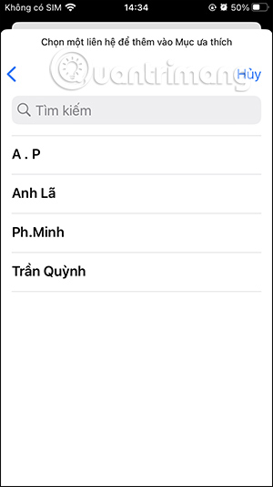 Chọn danh bạ yêu thích