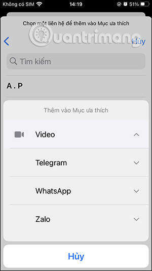 Chọn kiểu liên hệ cho cách thức 
