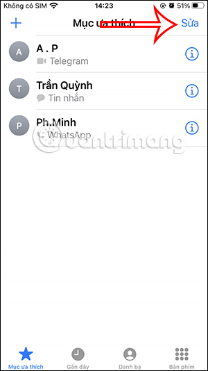 Chỉnh sửa liên hệ ưa thích trên iPhone