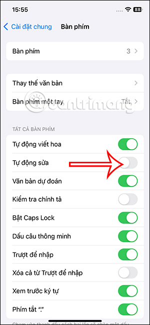 Tắt tự động sửa trên iPhone 