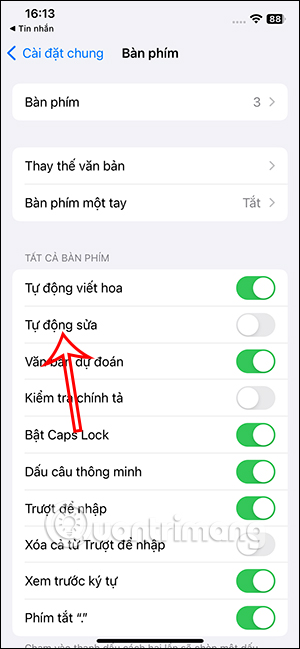 Tắt tự động sửa chính tả trên iPhone 