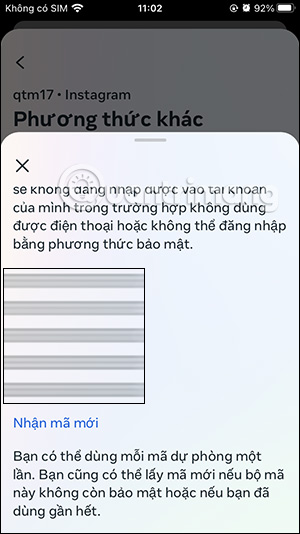 Mã dự phòng Instagram