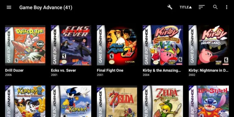 Menu Game Boy Advance