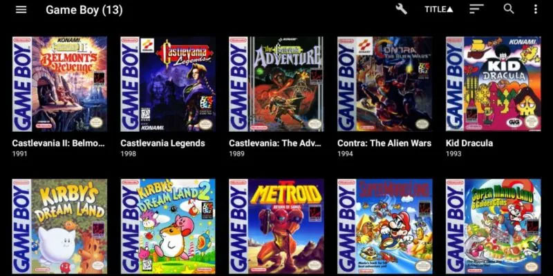 Menu Game Boy