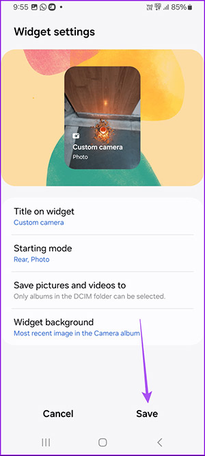 Lưu thiết lập cho tiện ích máy ảnh trên Samsung Galaxy