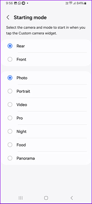Chế độ chụp ảnh cho widget máy ảnh trên Samsung Galaxy