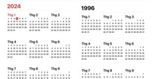 Tại sao lịch năm 2024 và 1996 giống nhau y đúc?