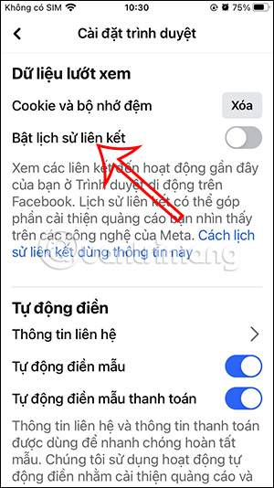 Hủy lưu lịch sử link truy cập trên Facebook 