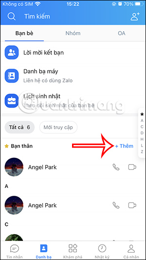 Danh sách bạn thân trên Zalo