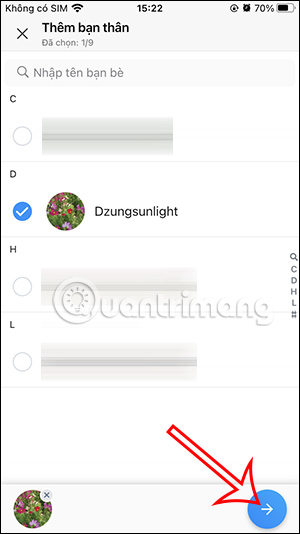Chọn thêm người vào danh sách bạn thân Zalo