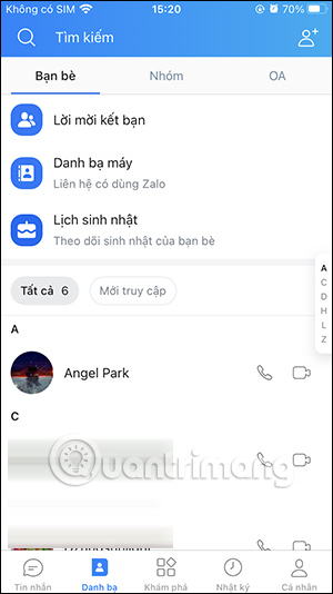 Danh bạ trên Zalo