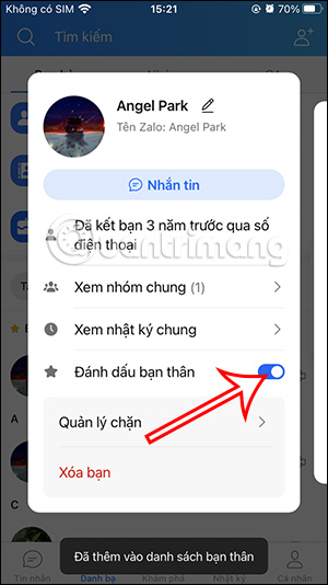 Đánh dấu bạn thân Zalo qua Danh bạ