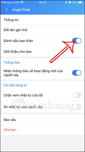 Bật bạn thân trên Zalo