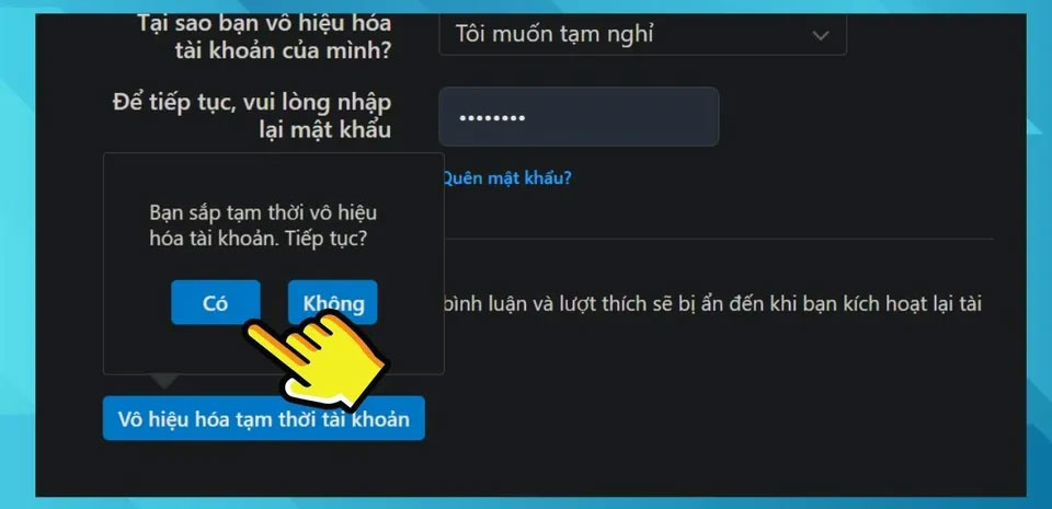Chọn lý do hủy kích hoạt