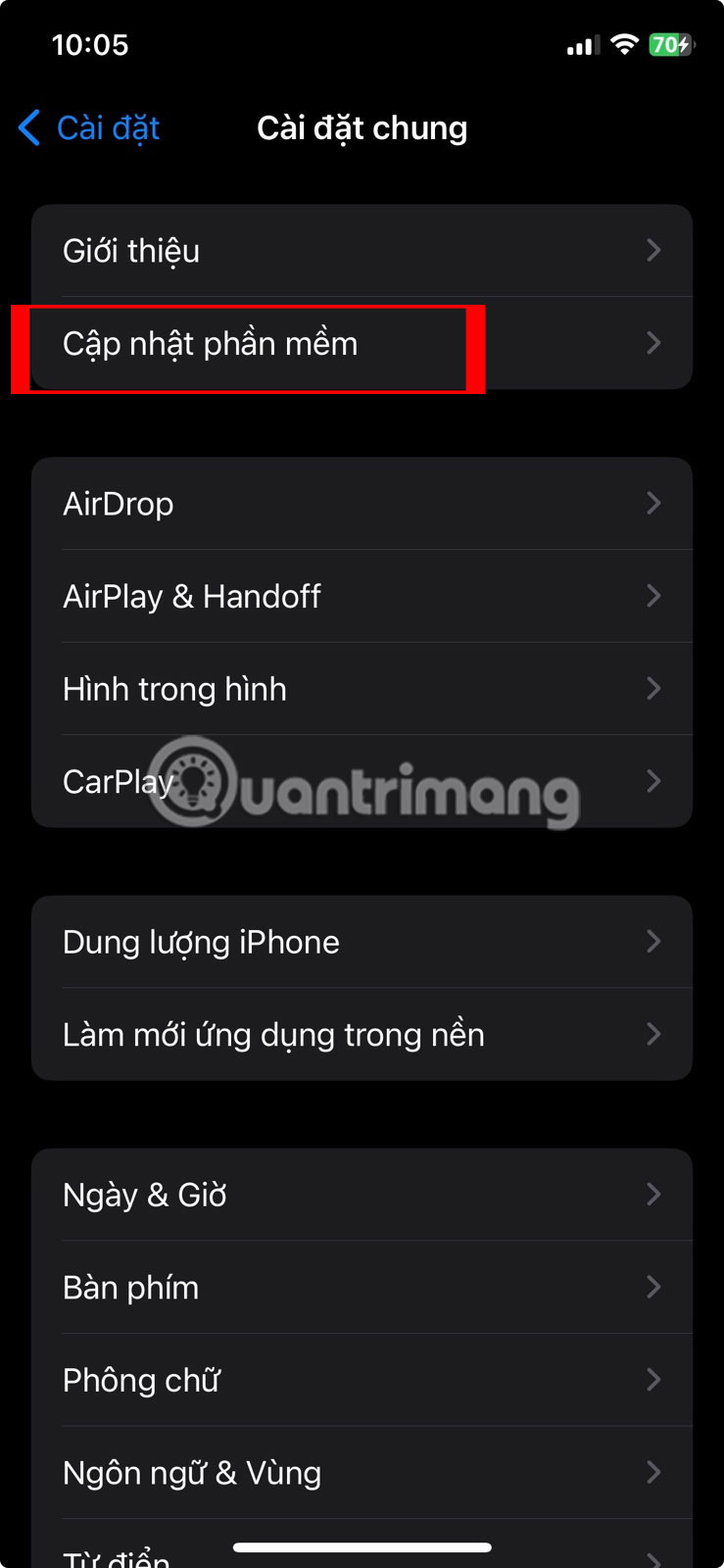 Vào Cập nhật phần mềm