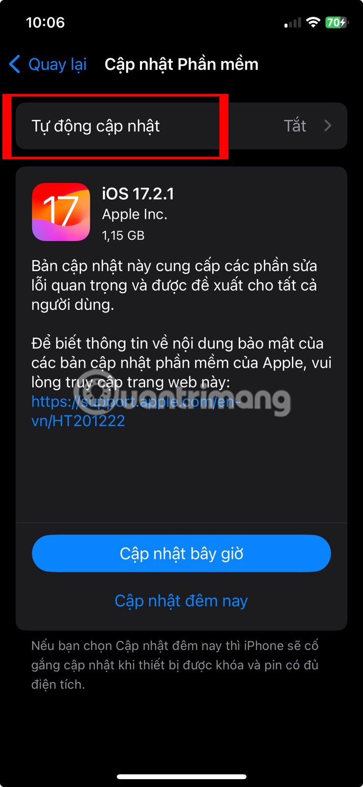 Chọn Tự động cập nhật