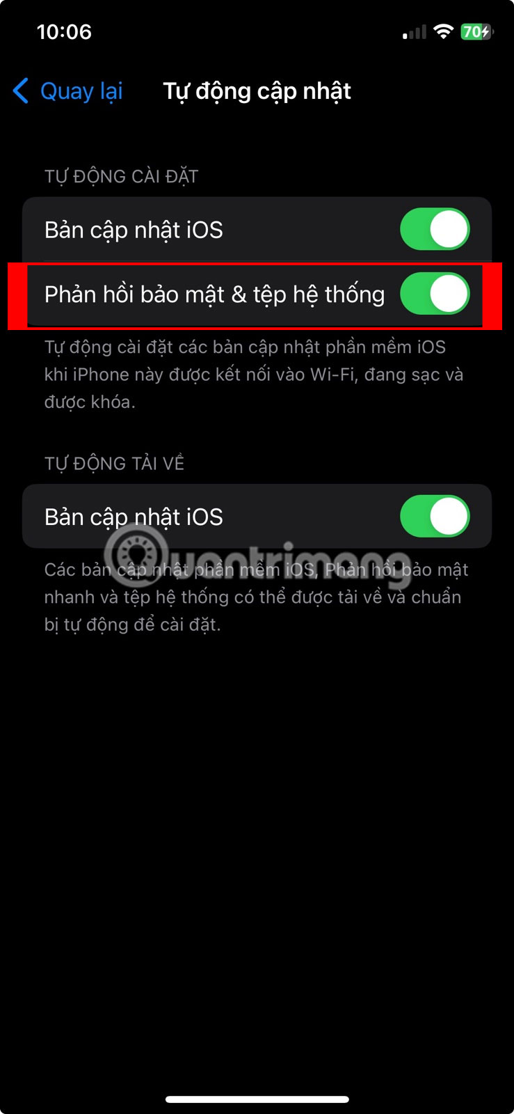 Bật tùy chọn Phản hồi bảo mật & tệp hệ thống