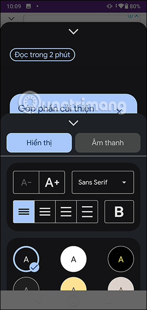 Chỉnh hiển thị văn bản trong Reading Mode