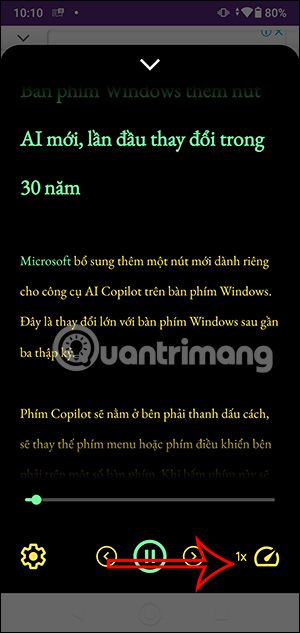 Chỉnh tốc độ đọc văn bản