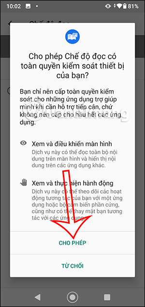 Cho phép truy cập trên Android