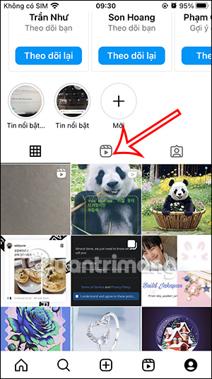 Truy cập tab Reels Instagram