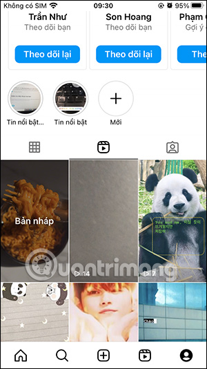 Truy cập tab Reels Instagram