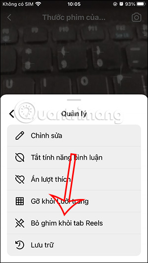 Gỡ ghim video Reels Instagram