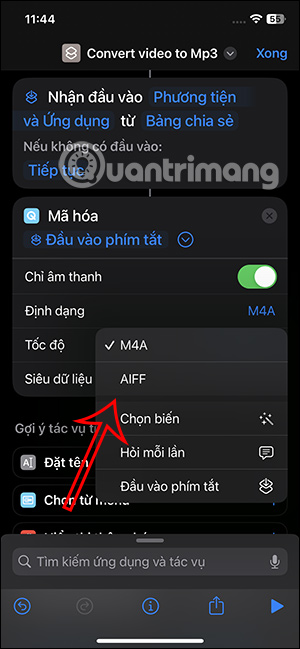 Chọn định dạng âm thanh tập tin 