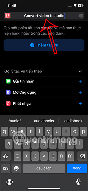 Nhập tên phím tắt mới iPhone