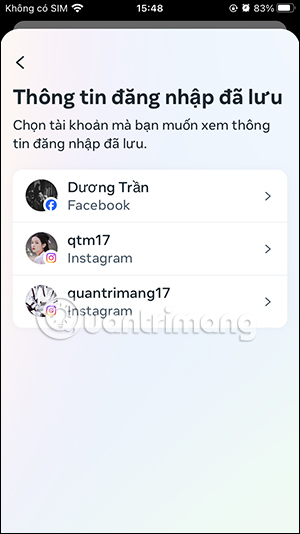 Chọn tài khoản Instagram