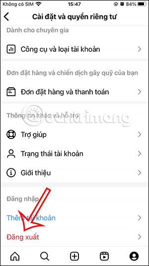 Đăng xuất tài khoản Instagram