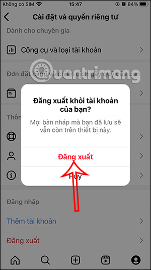 Thoát tài khoản Instagram
