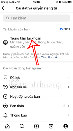 Trung tâm tài khoản Instagram