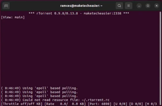 Terminal hiển thị rTorrent chạy trên Ubuntu LTS.