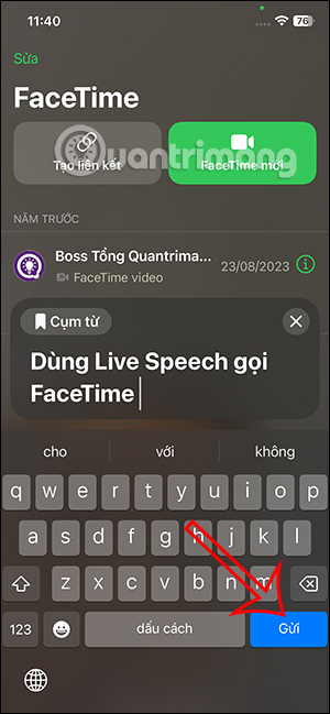 Nhập nội dung trên Live Speech
