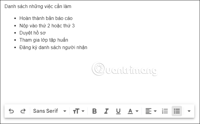 Danh sách trong Gmail 