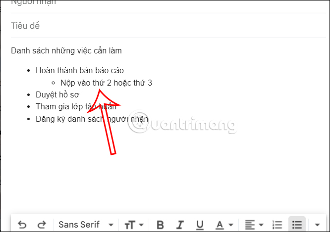 Thụt lề danh sách trong Gmail 