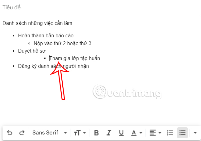 Tăng thụt lề cho danh sách trong Gmail 