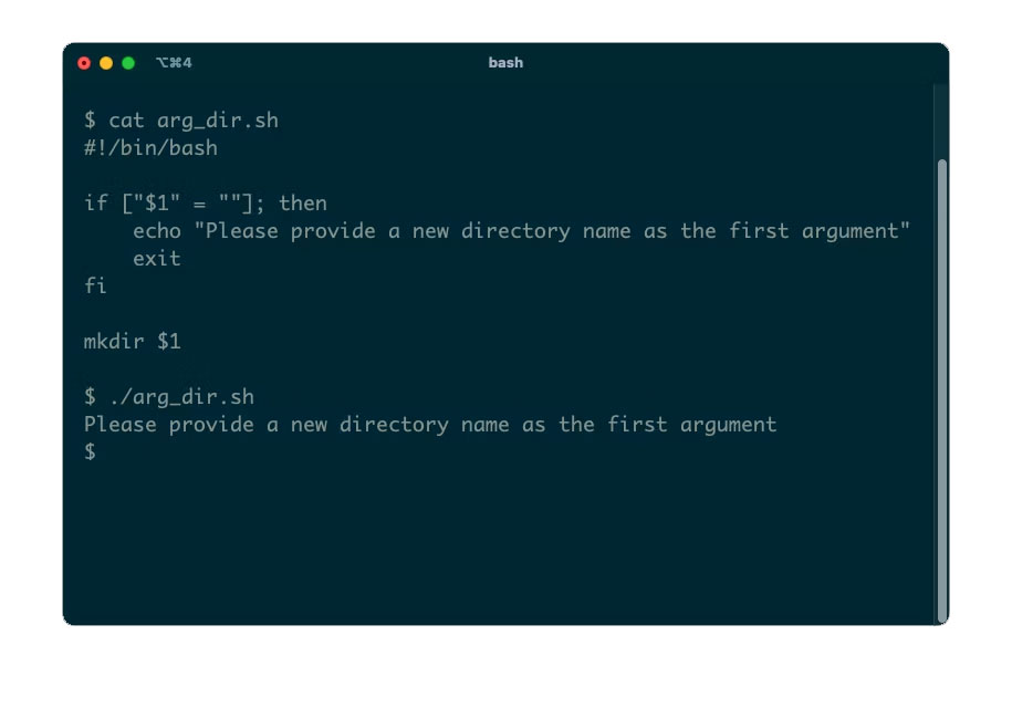 Terminal hiển thị kết quả của Bash script đơn giản để tạo một thư mục