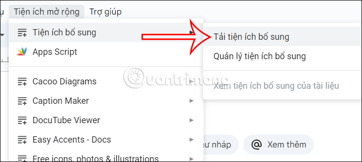 Tải tiện ích trên Google Docs