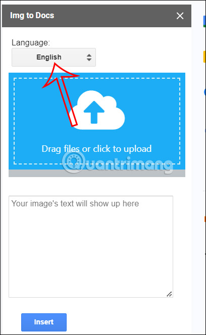 Chuyển ngôn ngữ trong ảnh Google Docs