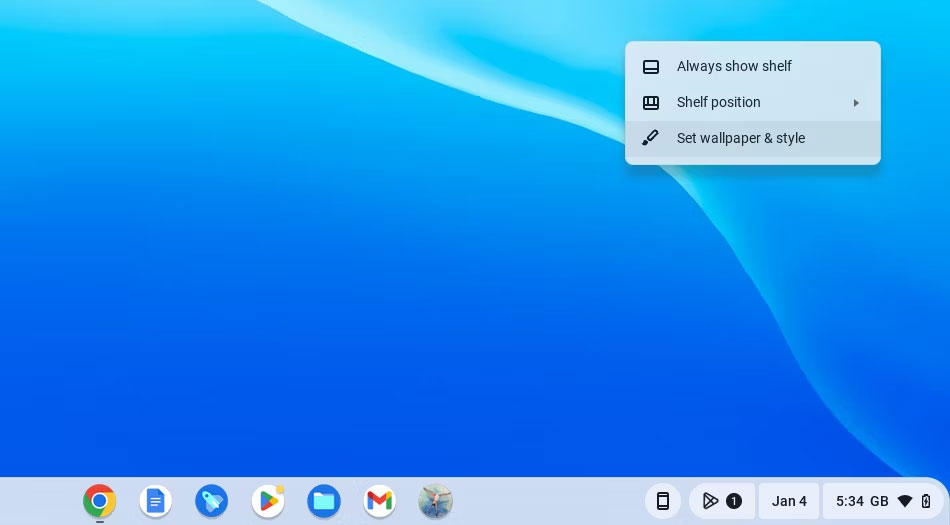 Menu nhấp chuột phải của ChromeOS trên desktop
