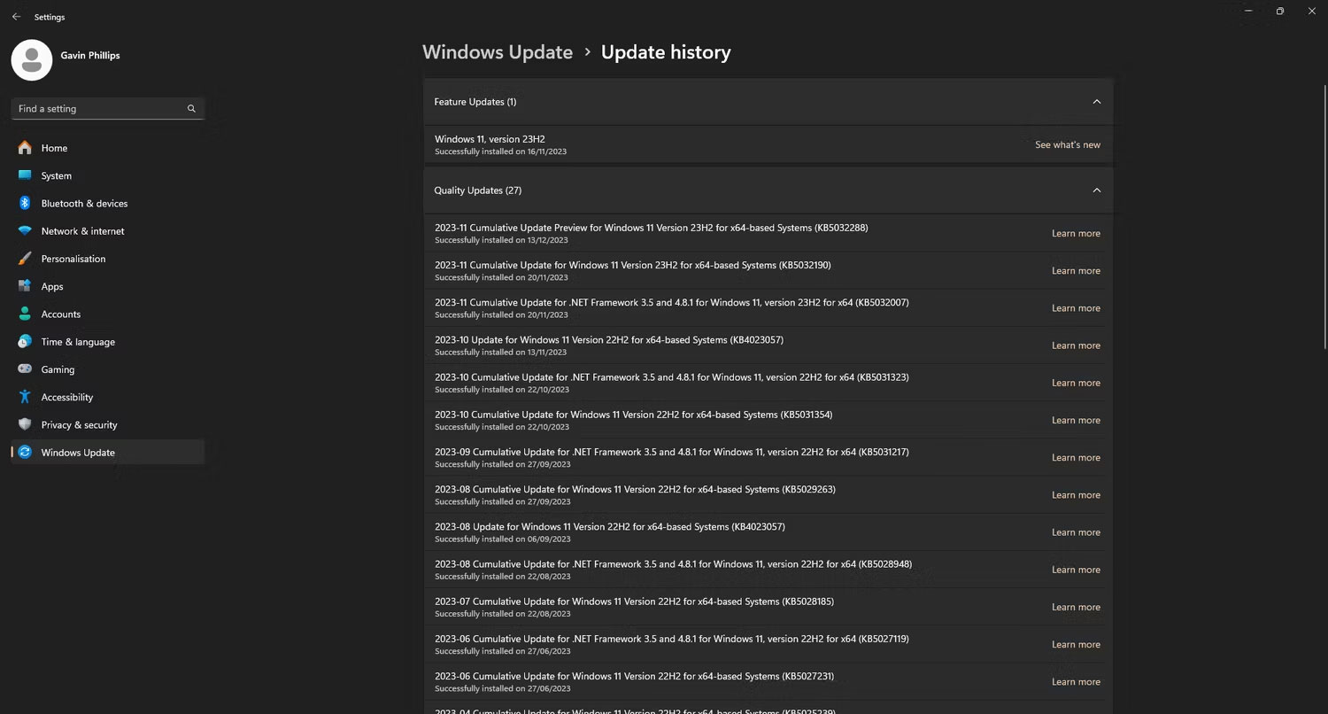 Xem lịch sử cập nhật Windows 11