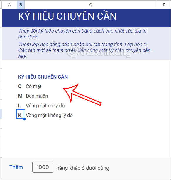 Đổi ký hiệu chuyên cần trên Google Sheets