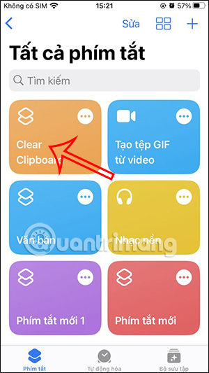 Chạy phím tắt Clear Clipboard
