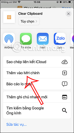 Thêm phím tắt vào màn hình chính