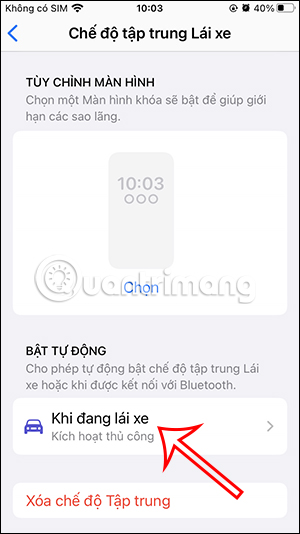 Kích hoạt chế độ Lái xe