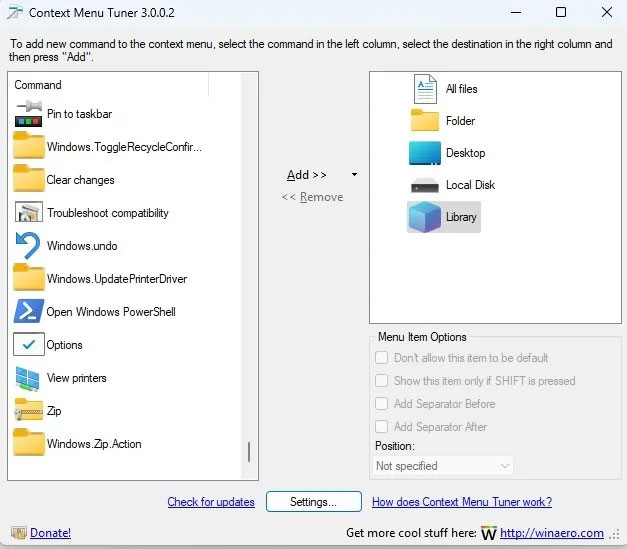 Sắp xếp các mục menu trong Context Menu Tuner