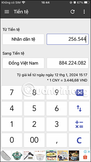 Tính đổi đơn vị tiền tệ ClevCalc