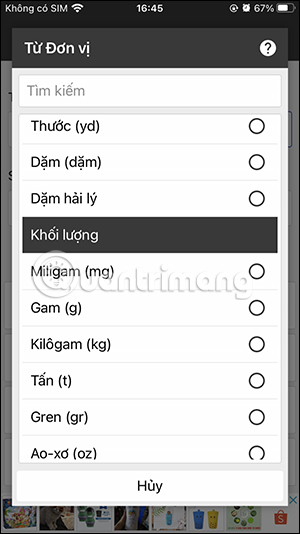 Chọn đơn vị gốc
